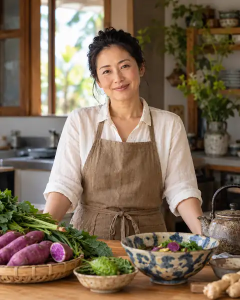 Hana Tamashiro dans sa cuisine