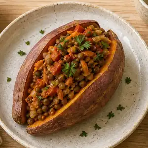 Patate douce farcie aux lentilles