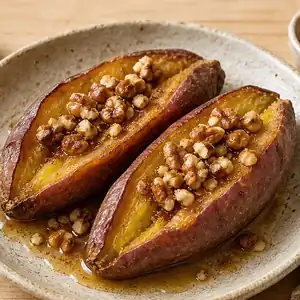 Patate douce rôtie à la cannelle et au miel